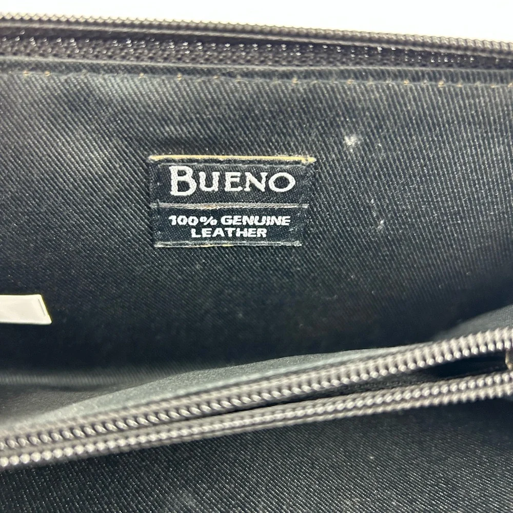 Genuine Black Textured Leather BUENO Clutch with Wrist Strap